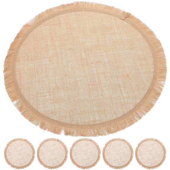NICEXMAS Beige Burlap Placemats for Round Table Decoration with Lace Trim Easy Maintenance 37 cm 8pcs