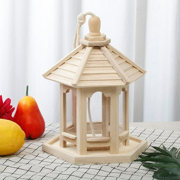 NICEXMAS Light Brown Wooden Feeding Case for Birds Simple Hanging Design Easy to Clean and Use