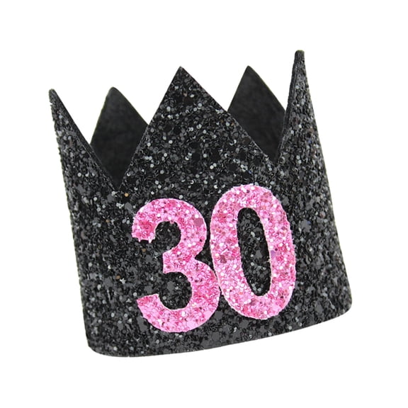 NICEXMAS Shiny Black Crown Birthday Cap for Adults with Glitter Surface Party Prop
