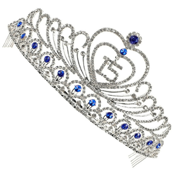 NICEXMAS Blue Birthday Crown with Rhinestones for Elegant 15 Celebration