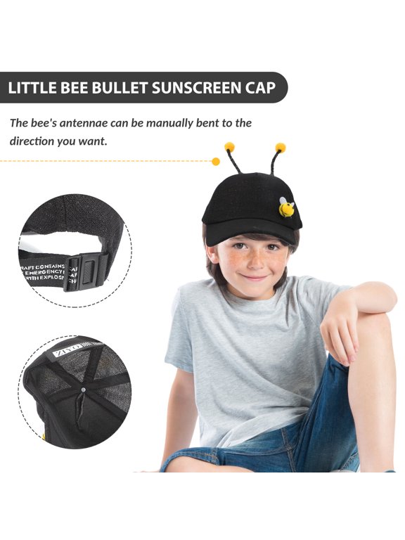 Black Cotton Baseball Hat with Adjustable Bee Antenna and Breathable Sunshade Peaked Design