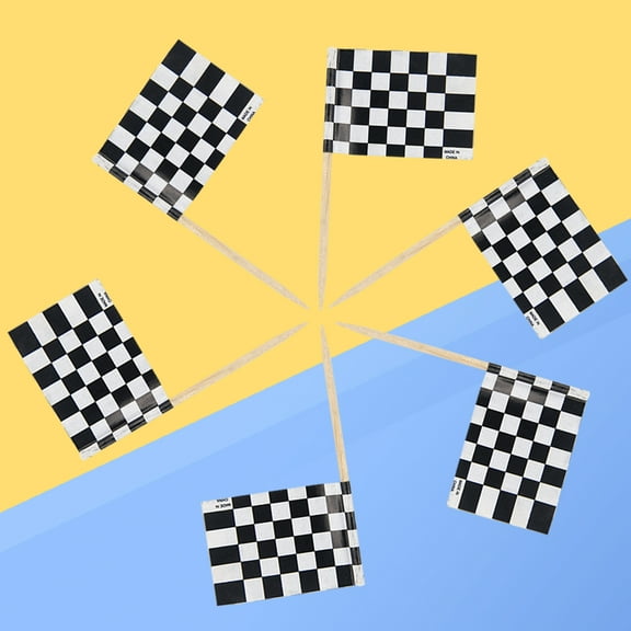 NICEXMAS Black Checkered Racing Flags Decorative Cake Toppers Paper Picks for Decorating 24 Pieces 3.5 inches