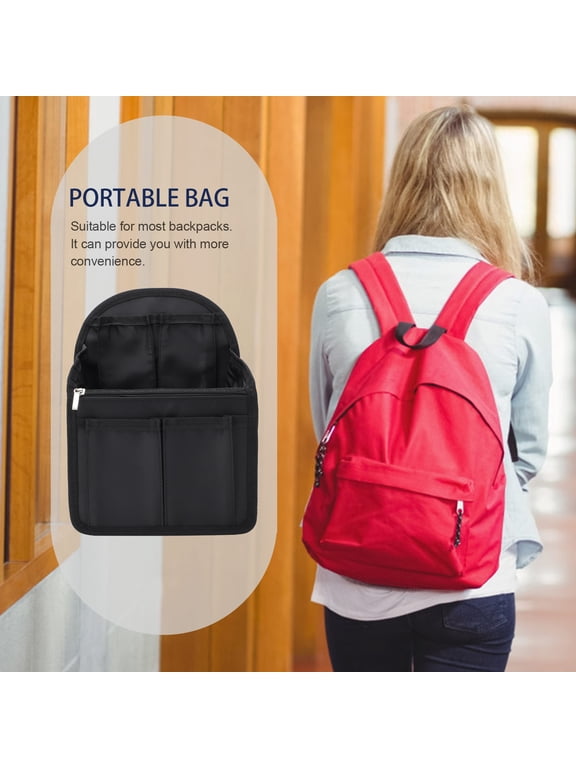 Black Nylon Backpack Organizer Insert, Foldable Portable Multi- Bag Organizer for Purse Tote Handbag