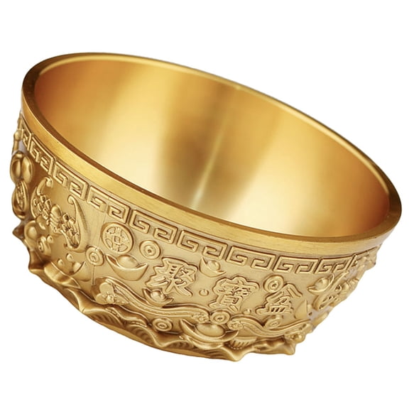 NICEXMAS Chinese Style Brass Treasure Basin Decorative Offering Bowl for Tabletop Home Decor