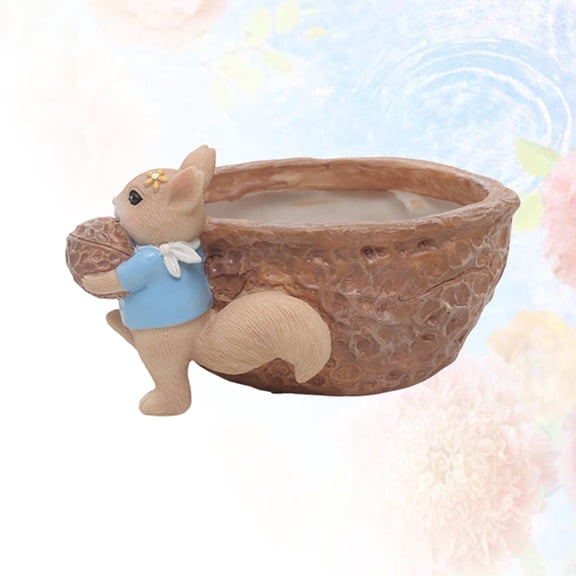 NICEXMAS Cartoon Squirrel Flowerpot Squirrel Succulent Pot Resin Ornament Desktop Adornment 1 Set