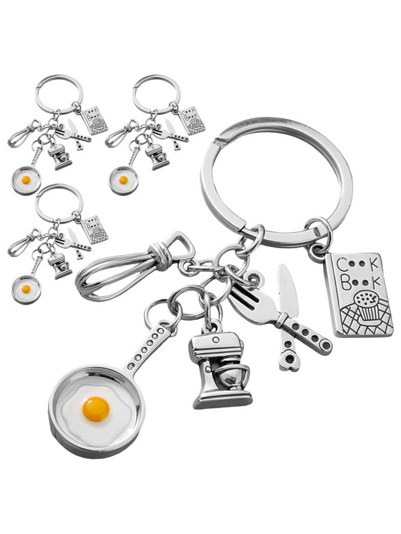 Chef Keychain Stainless Steel 4pcs with Kitchen Tool Metal Charms