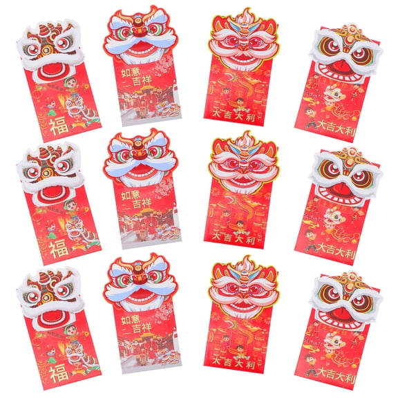 NICEXMAS Red Envelopes for New Year , 12 Pcs Premium Red Paper with Clear Blessings, Ideal for Lunar New Year Celebrations
