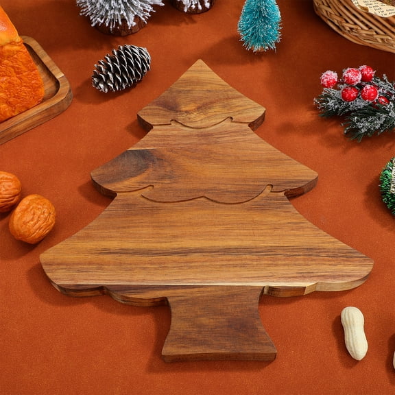 NICEXMAS Wooden Sushi Serving Board in Christmas Tree Shape, Chocolate Wood Cutting Board for Kitchen, 1 Set