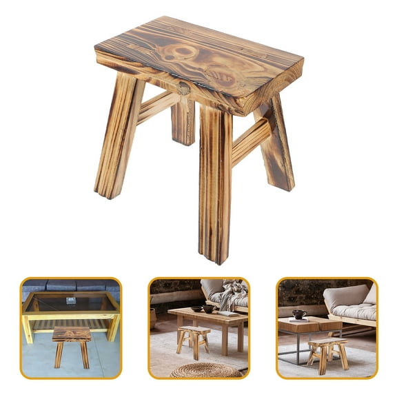 NICEXMAS Light Brown Wooden Foot Stool Sturdy Wood Material Ideal for Home Vanity and Bathroom Seating