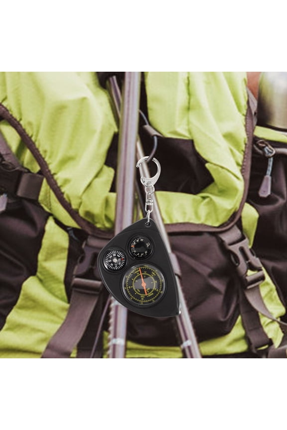 Compact Survival Compass with Buckle, Black Small Keychain Outdoor Hiking Navigation Accessory