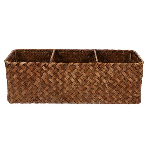 NICEXMAS Three Compartment Khaki Woven Storage Basket for Home Desktop Use
