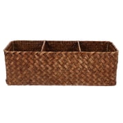 NICEXMAS Three Compartment Khaki Woven Storage Basket for Home Desktop Use