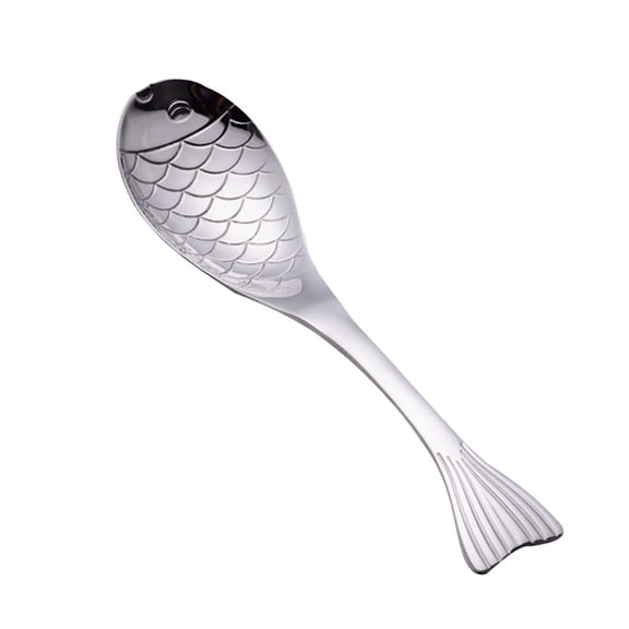 NICEXMAS Fish-Shaped Stainless Steel Ladle with Smooth Edges, Plated Kitchen Spoon for Cooking and Serving