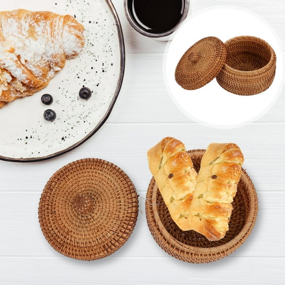 NICEXMAS Desktop Decor Rattan Basket Organizer Bin Home Brown