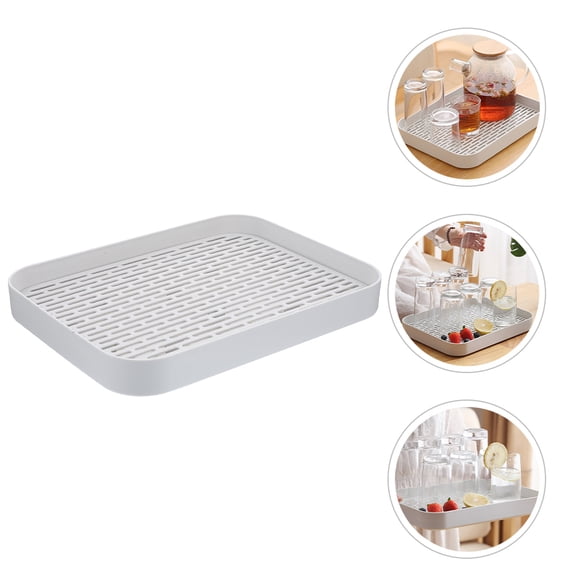 NICEXMAS White Plastic Dish Tray with Removable Double Layer Design, Kitchen Organizer for Plates and Utensils