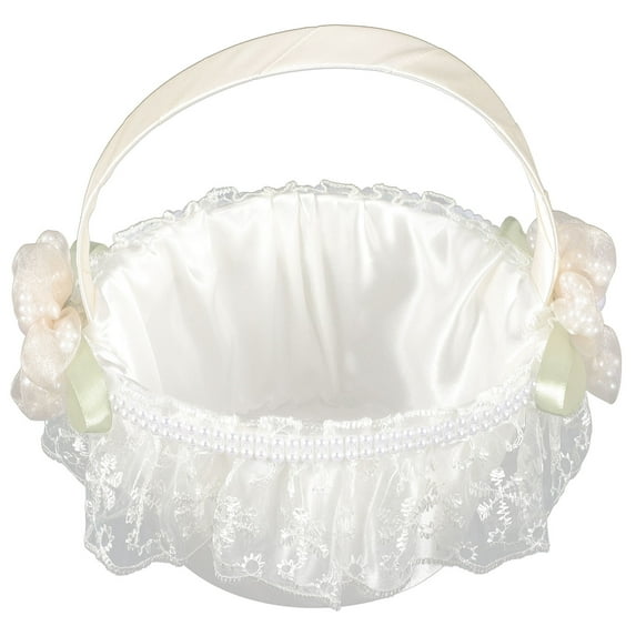 NICEXMAS Flower Basket for Flower Girl Wedding Celebration Decorative Item Ivory 1Pack