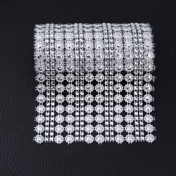 NICEXMAS Flower Rhinestones Mesh Wrap Crystal Ribbon Wedding Reception Decorations Silver 1 Yard 1Pack