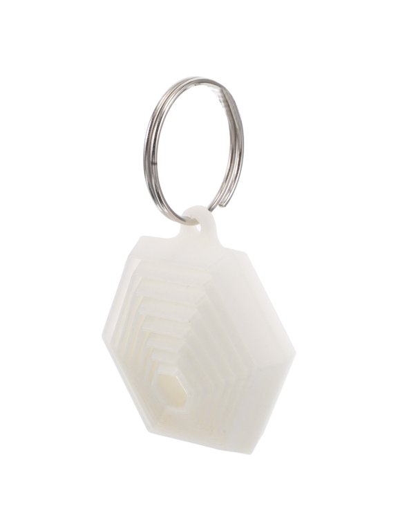 Hexagonal Keychain 3d Print White Pla Geometric Key Ring Accessory