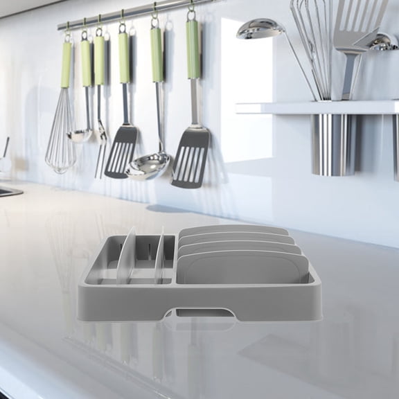 NICEXMAS Grey Chopstick Holder and Spoon Box Multi Grid Silverware Organizer for Kitchen Utensil Storage