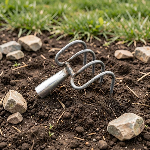 NICEXMAS Nicexmas 4-Tine Rake Head, Grey Steel, for Tough Terrain and Debris Removal