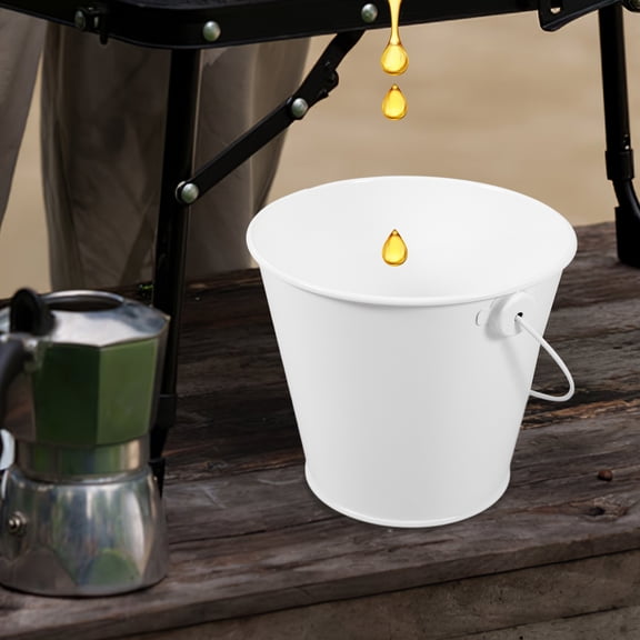 NICEXMAS White Metal Tinplate Grease Catcher Bucket Pail for Kitchen, Outdoor Use, and Multi-Purpose Household Applications