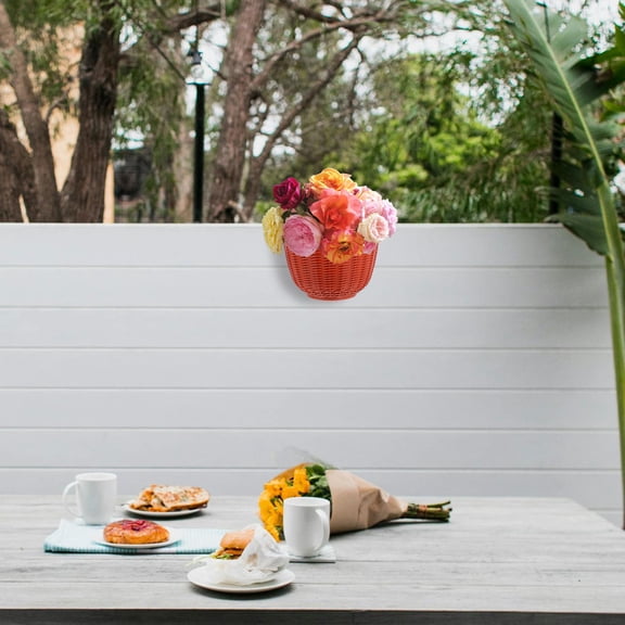 NICEXMAS Resin Hanging Wall Planter Dark Red Semicircle for Outdoor Balcony and Garden Plant Display