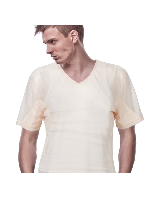 Breathable Beige Mens Sweatproof Undershirt with Sweat Absorption