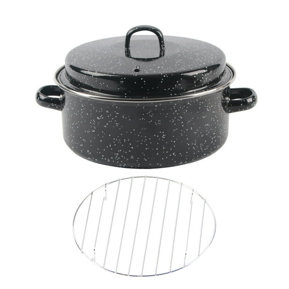 NICEXMAS Black Enamel Barbecue Roasting Pan with Double Handles for Kitchen Use