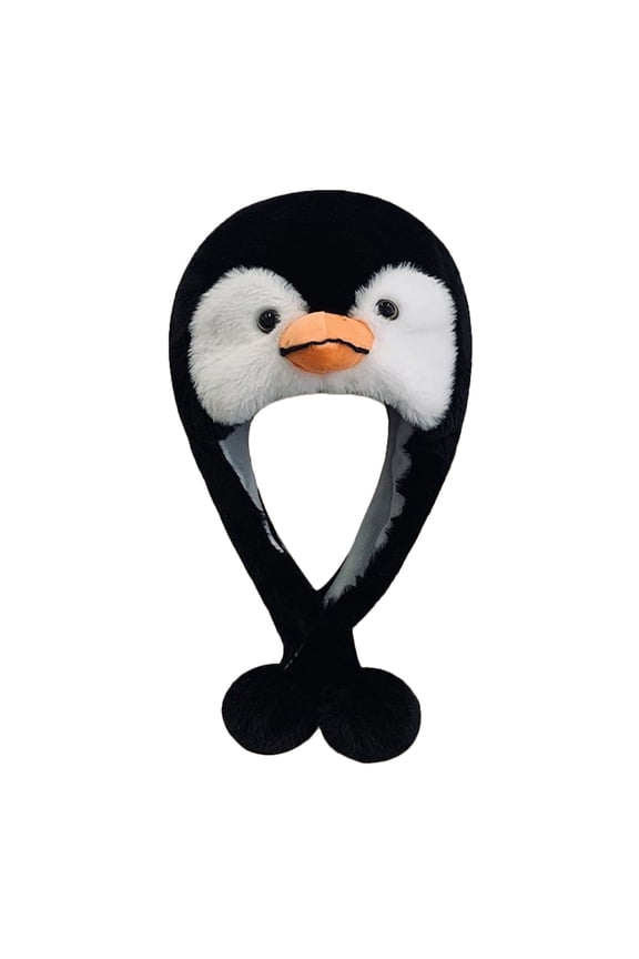Plush Penguin Hat with Warm Ear Covers, Soft Animal Headgear for Winter Performance and Outdoor Activities