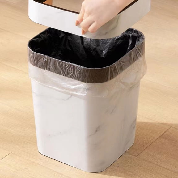 NICEXMAS Plastic Waste Bucket White Marble Style Trash Container for Bedroom and Office Use