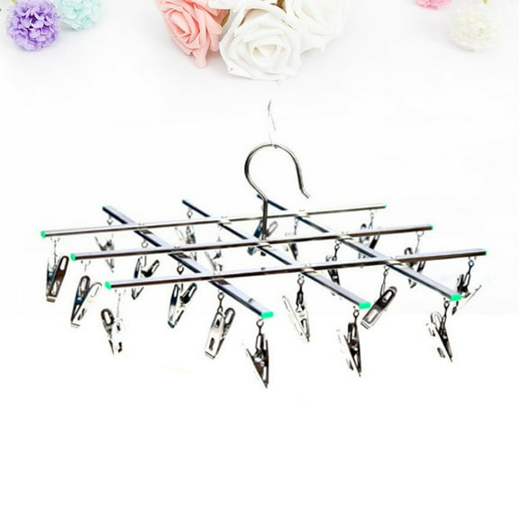 NICEXMAS Plated Silver Metal Multi Functional Round Sock Drying Rack with 20 Windproof Pegs