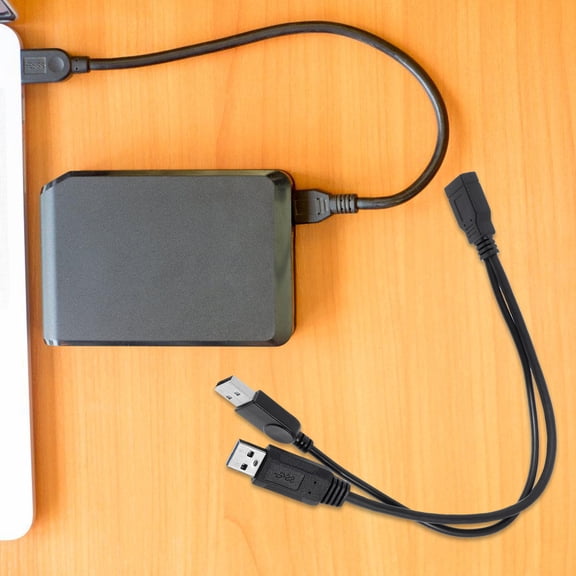 NICEXMAS USB Y Adapter Cable Black with Dual Male Connectors for External Hard Drive and Data Transfer
