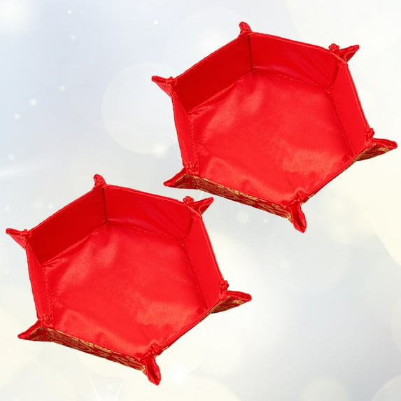 NICEXMAS 2-Pack Red Brocade Fabric Chinese Food Trays for New Year Celebrations and Festive Food Presentation