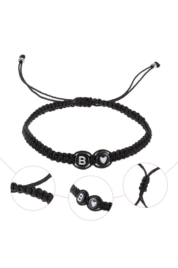 Rope Initial Bracelet Adjustable Black 1Set Simple and for Women