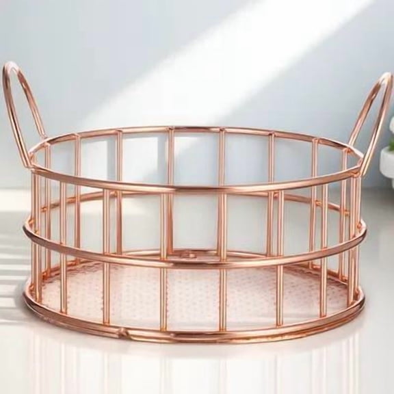 NICEXMAS Rose Round Wire Basket Stainless Steel Organizer for Office Desk Storage and Home Use