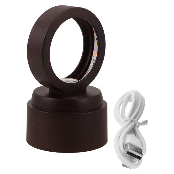 NICEXMAS Rotatable Round LED Light Base with Wood Grain Finish USB Powered Crystal Sphere Display Stand