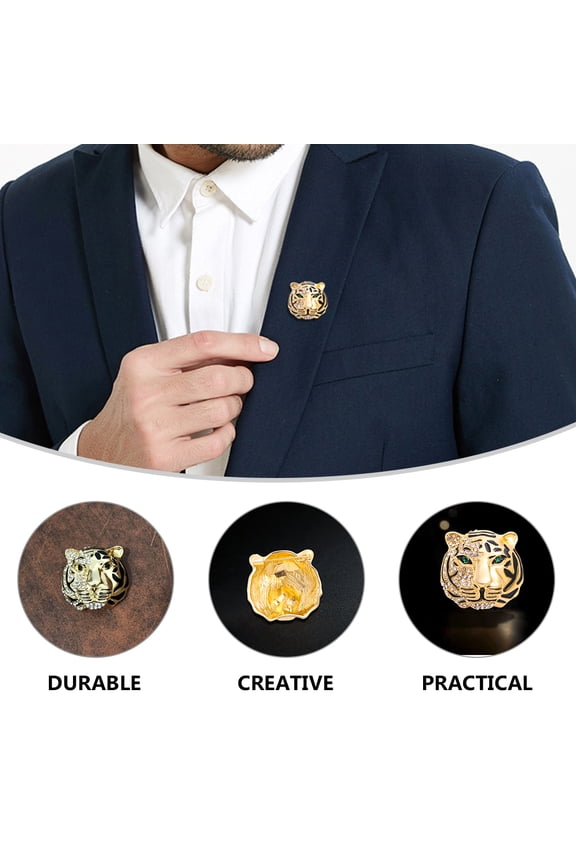 Zinc Alloy Tiger Brooch Golden Rhinestone Inlaid Party Supplies for Home