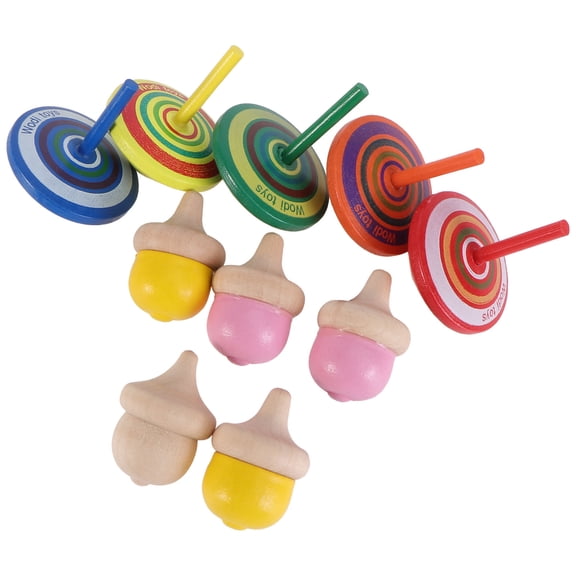 NICEXMAS Tops Toys 10Pcs For Toddlers Wooden Conical Shape Hand Rotation And