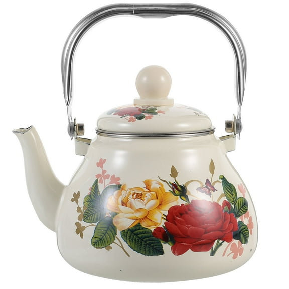 NICEXMAS Vintage Enamel Tea Kettle 1l Floral On Steel Stovetop Water Kettle Teapot With Porcelain Handle Rose Cover Knob For Home Kitchen Decor