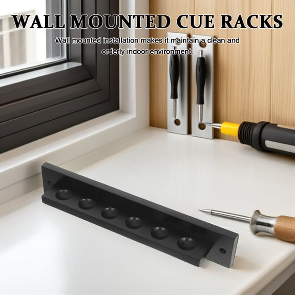 NICEXMAS Wall Mount Solid Wood Pool Cue Rack T Shape Holder for 6 Billiard Cue Storage