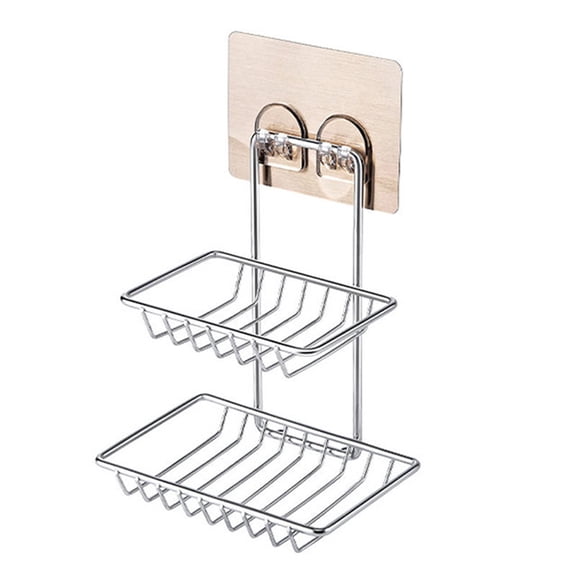 NICEXMAS Double Layer Soap Shelf Stainless Steel Wall Mounted Soap Rack No Drilling Storage