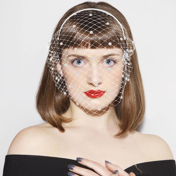 NICEXMAS Bridal Headpiece Veil White Mesh Metal for Wedding and Photography Decor