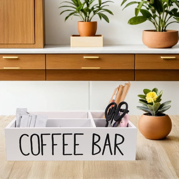 NICEXMAS White Wood Tea Bag Organizer Box with Multiple Dividers for Coffee and Tea Storage