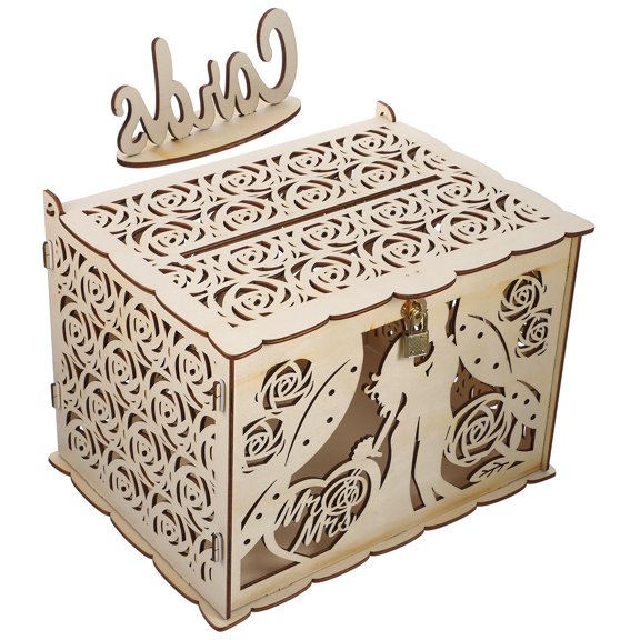 NICEXMAS Wooden Wedding Card Box Light Brown Keepsake Container for Home Decor 12 x 10 x 6 Inches