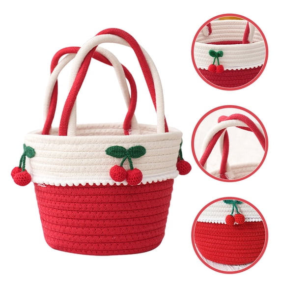 NICEXMAS Small Red Woven Cotton Rope Storage Basket for Organizing Sundries and Household Items