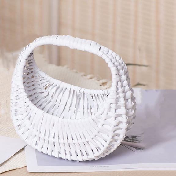 NICEXMAS White Woven Flower Basket for Decor Versatile Wicker Basket for Fresh Or Dried Flowers