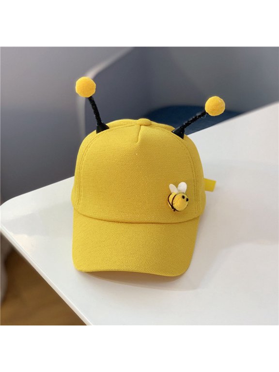 Yellow Baseball Hat with Creative Bee Antenna Adjustable Cotton Sun Cap for Outdoor Use