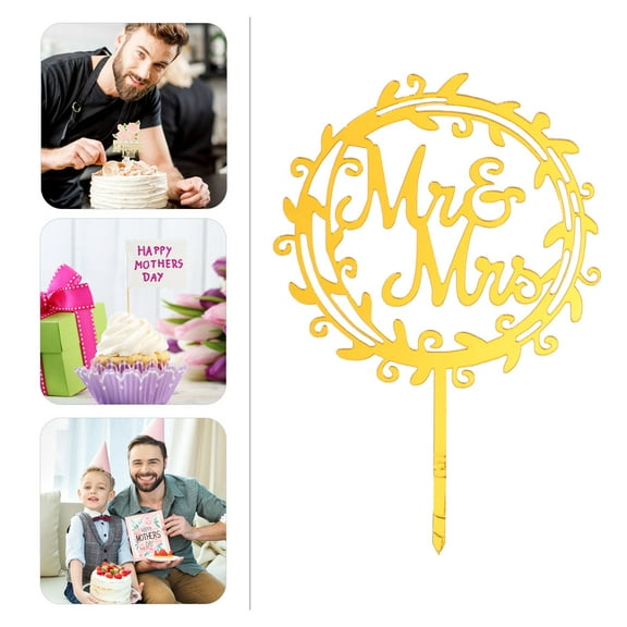 NICEXMAS Golden Valentine's Day Cake Topper Wreath Party Dessert Insert for Wedding and Birthday Cake Decor