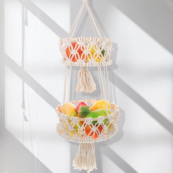 NICEXMAS Hanging Fruit Baskets Cotton Rope Round Vegetable Storage 1Pcs for Kitchen Use