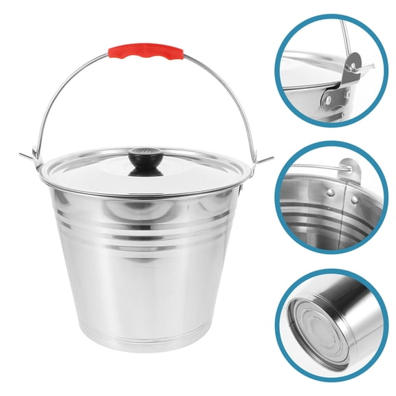 NICEXMAS Stainless Steel Bucket with Lid, Round Metal Pail for Farm, Pasture, and Tool Storage Use